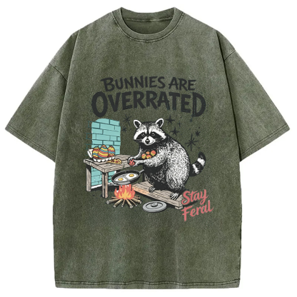 Tokyocanvas Bunnies Are Overrated Raccoon Easter Washed T-Shirt