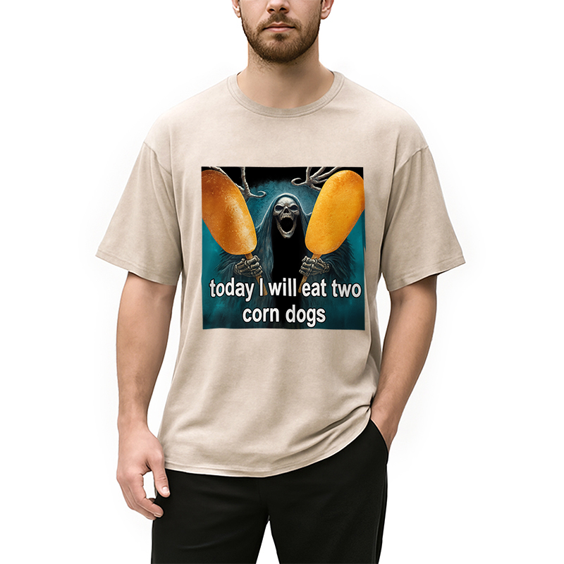 Tokyocanvas Today I Will Eat Two Corn Dogs Meme Washed T-Shirt