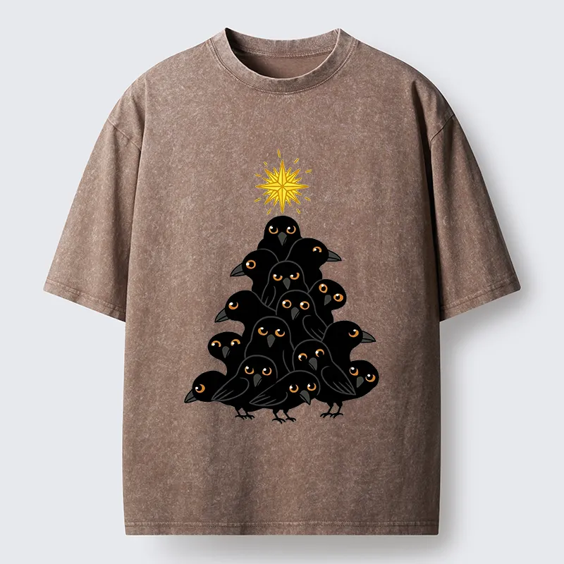 Tokyocanvas Crow Christmas Tree Washed T-Shirt