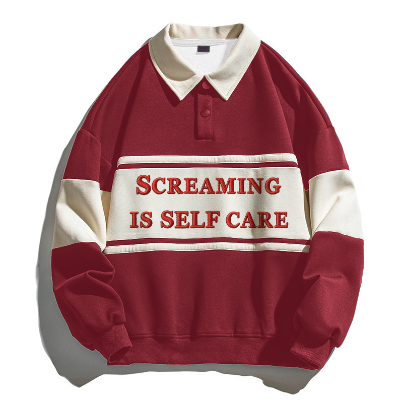 Tokyocanvas Screaming Is Self Care Polo Embroidered Sweatshirt