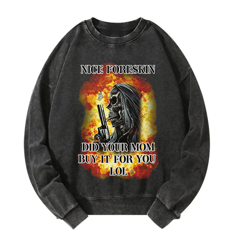 Tokyocanvas Nice Foreskin Funny Skeleton Meme Washed Sweatshirt