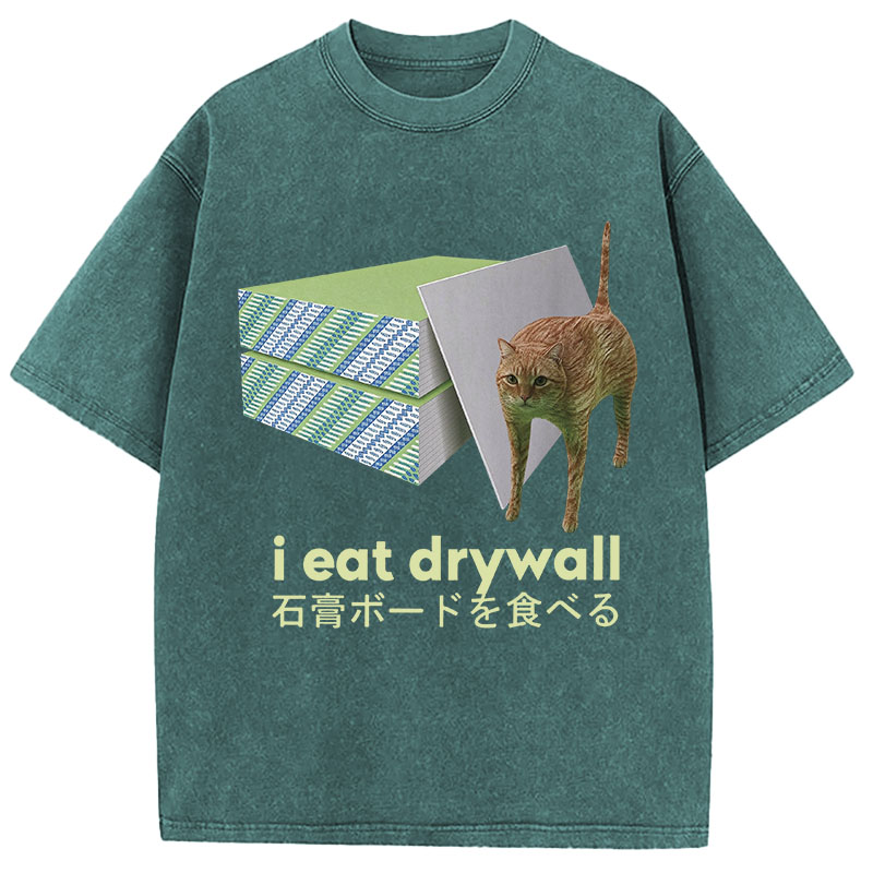 Tokyocanvas Eat Drywall Cat Meme Washed T-Shirt