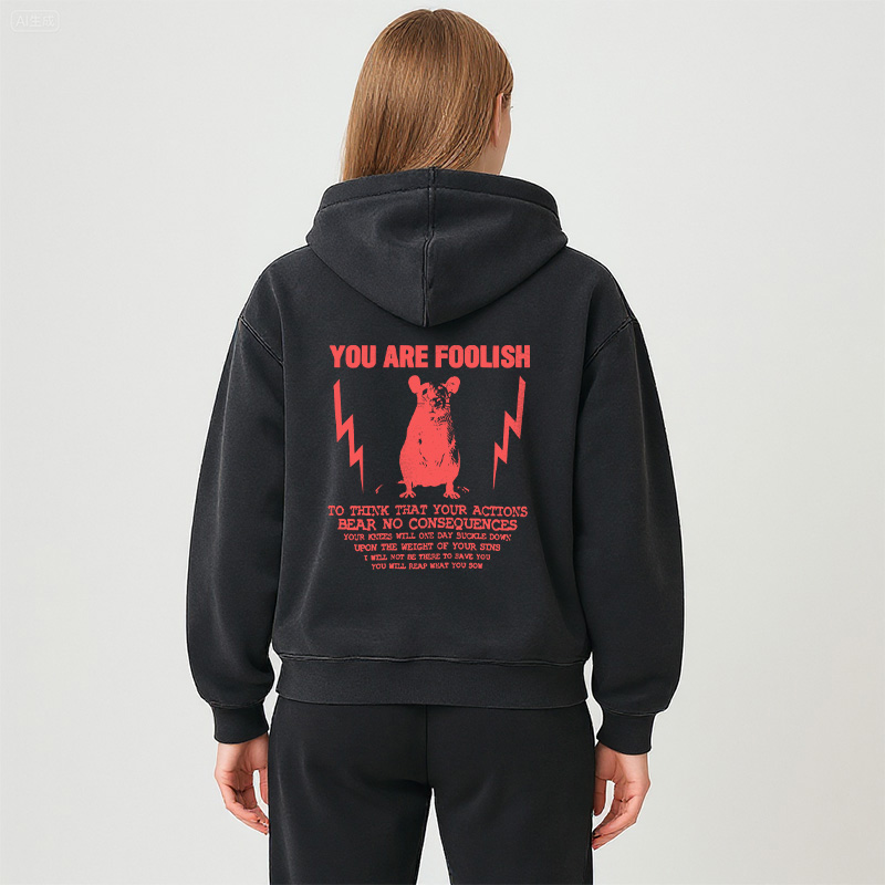 Tokyocanvas You Are Foolish Rat Meme Washed Zip Hoodie
