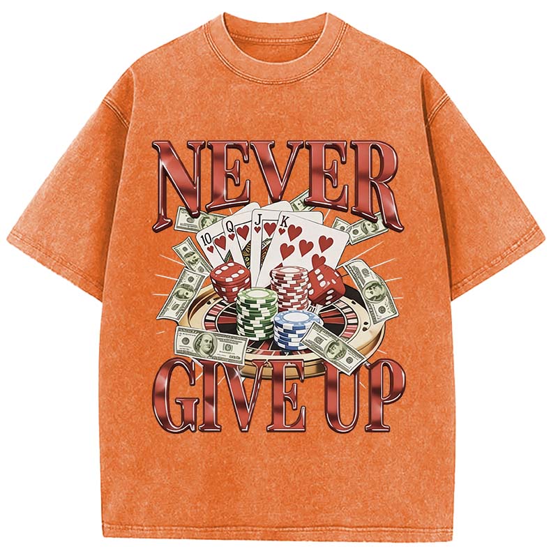 Tokyocanvas Never Give Up Gambling Washed T-Shirt