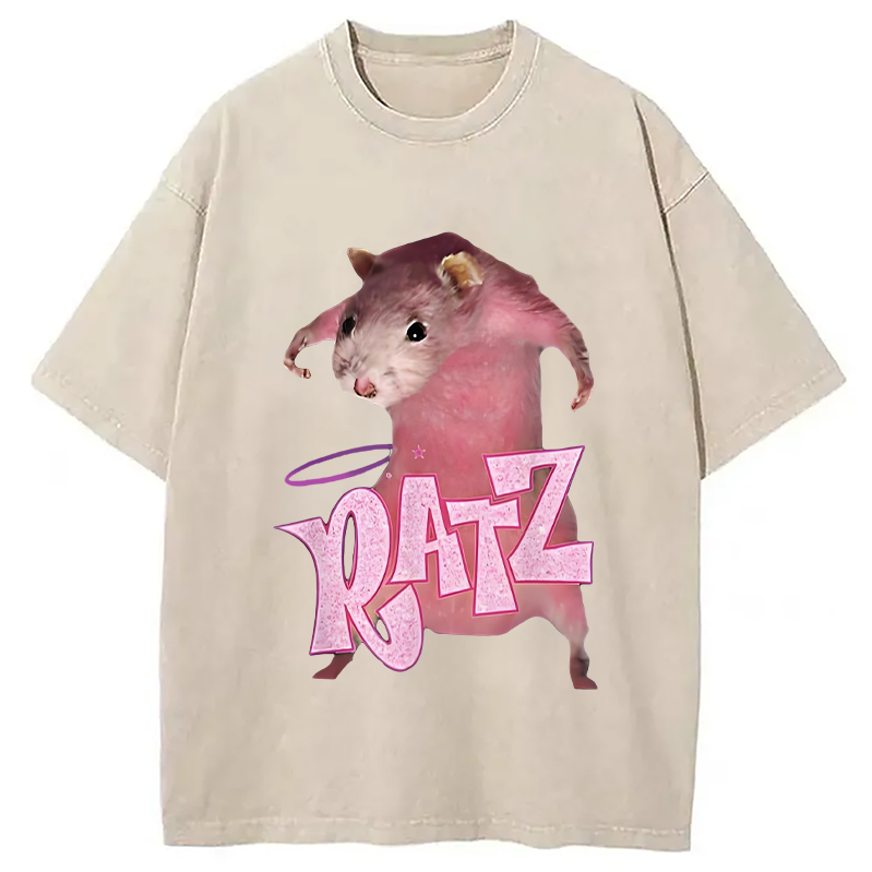 Tokyocanvas Funny Ratt Pink RATZ Washed T-Shirt