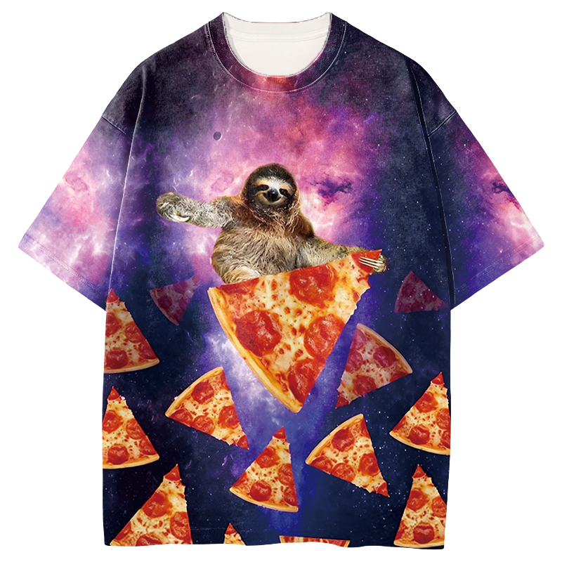 Tokyocanvas Sloth Pizza Graphic Print T-Shirt