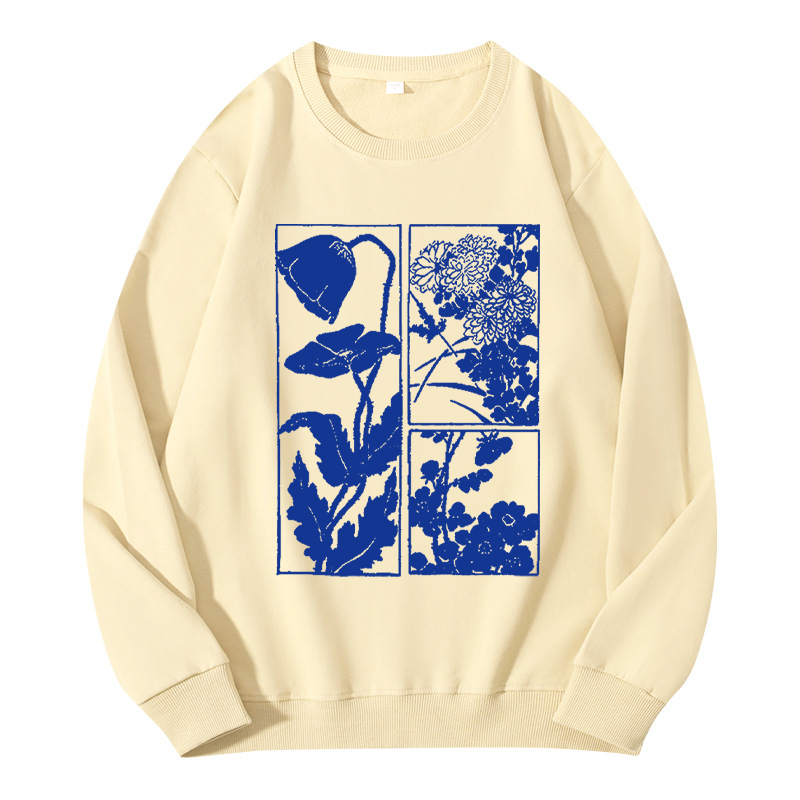 Tokyocanvas Woodcut Flowers Classic Sweatshirt