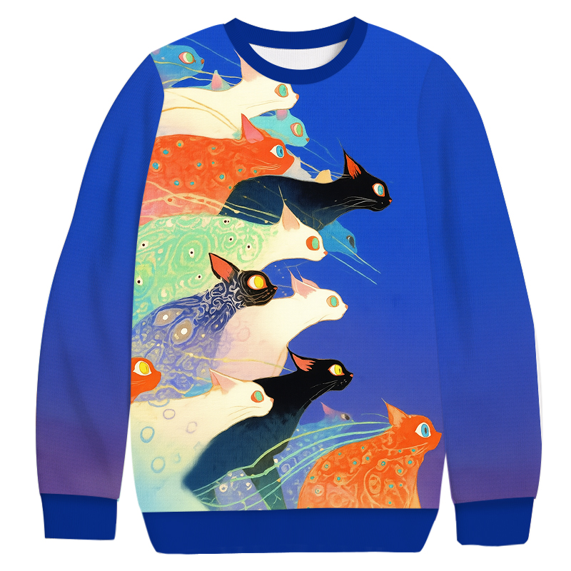 Tokyocanvas Colorful Ukiyo-e Cats Casual Ugly Sweatshirt