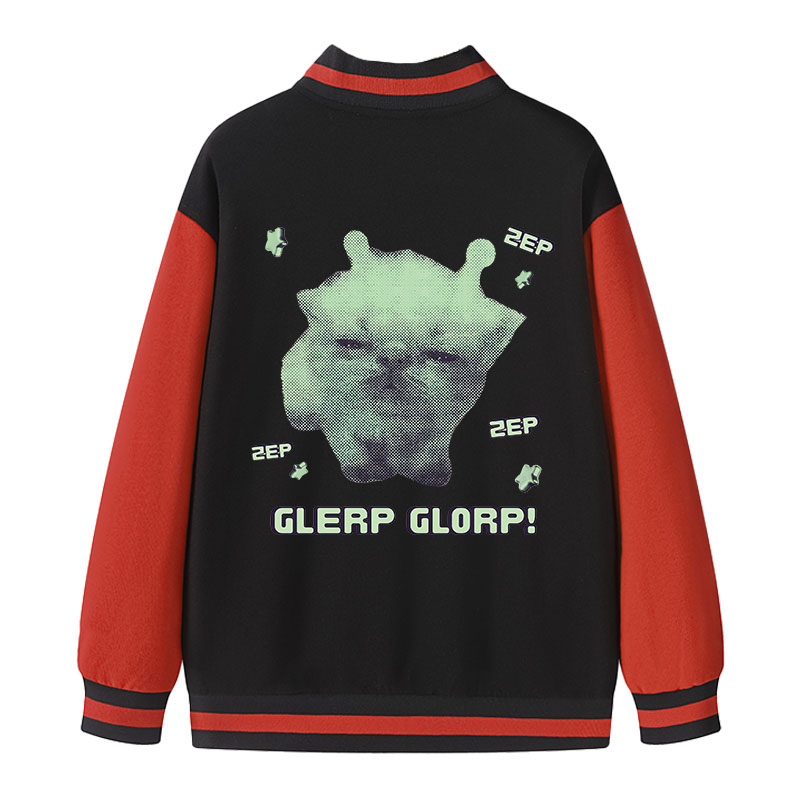 Tokyocanvas Sleepy Glerp Glorp Funny Cat Meme Varsity Jacket