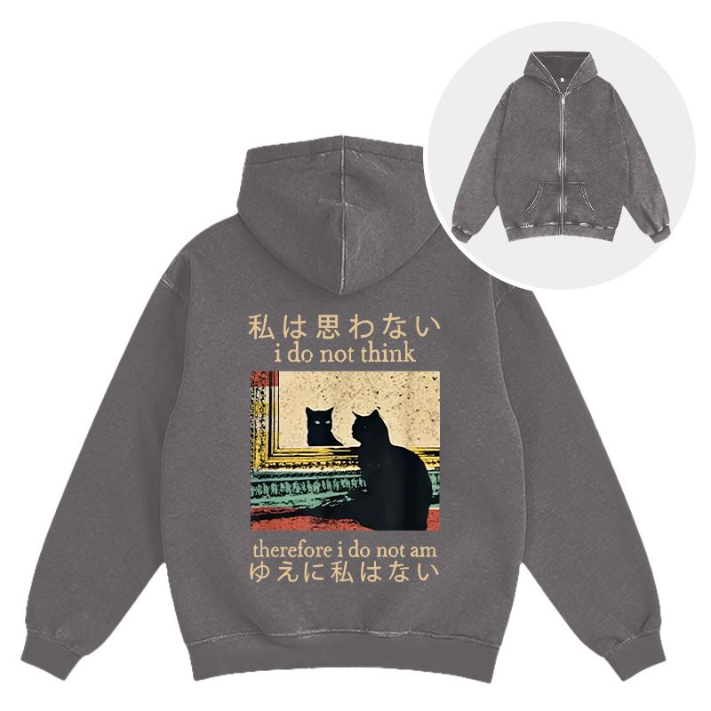 Tokyocanvas I Do Not Think Therefore I Do Not Am Washed Zip Hoodie