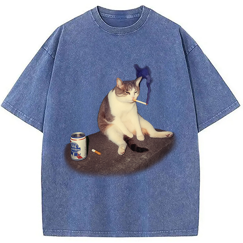 Tokyocanvas Custom Cat Smoking Meme Washed T-Shirt
