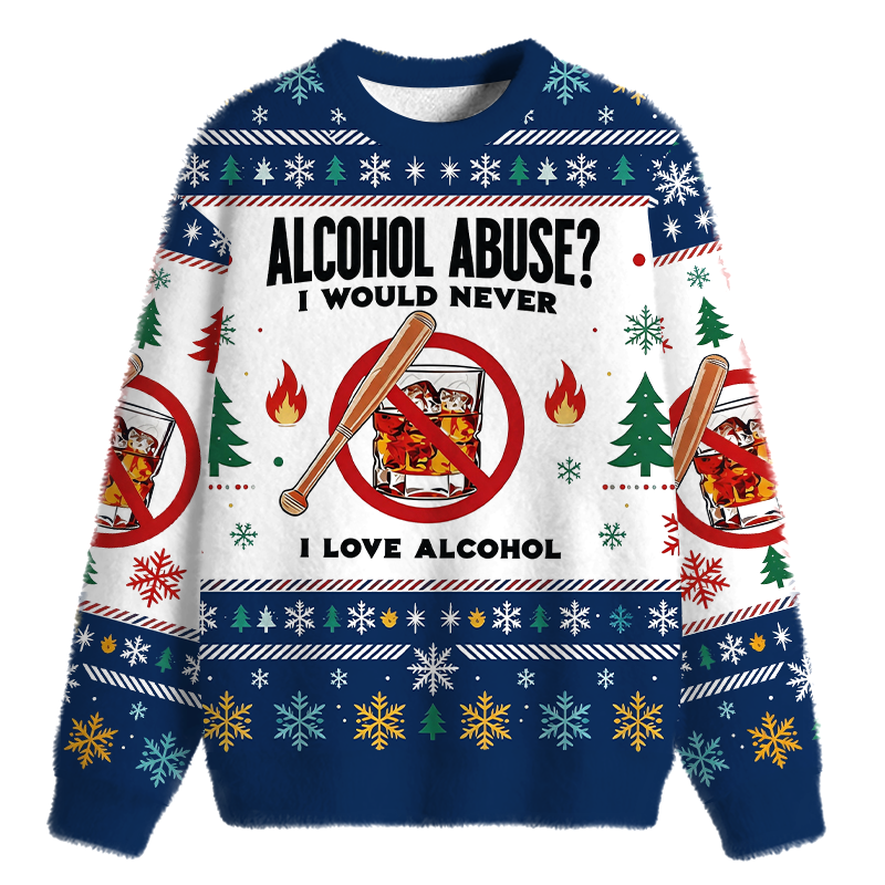 Tokyocanvas Alcohol Abuser Funny Blue Fuzzy Christmas Ugly Sweatshirt