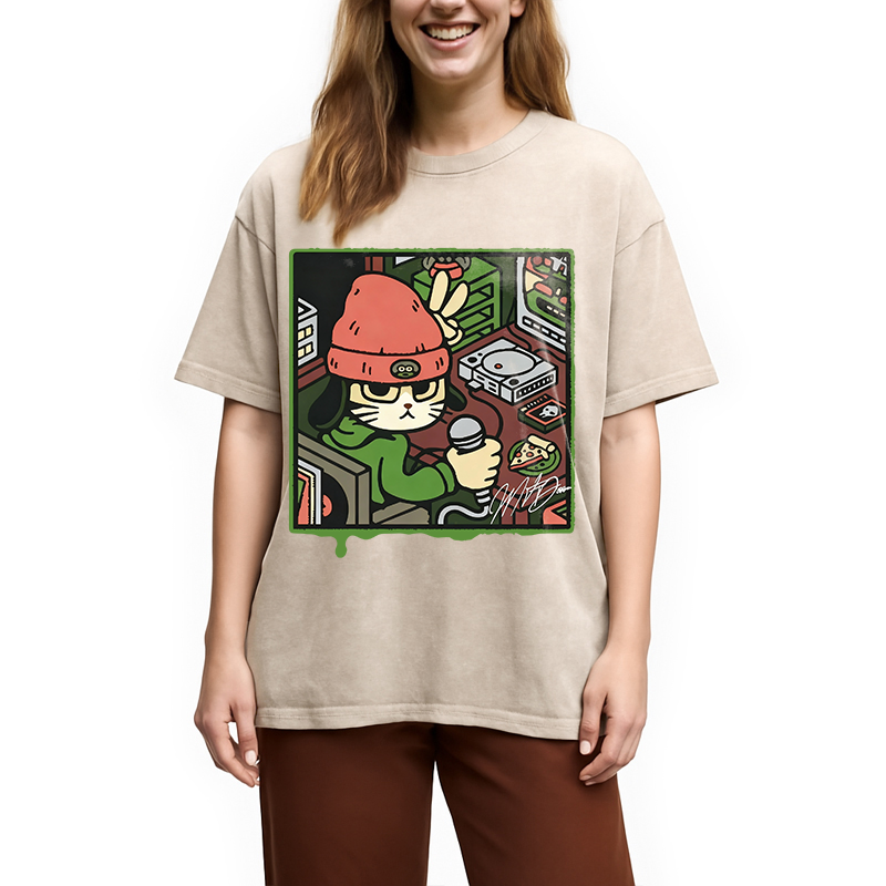 Tokyocanvas Rapper Cat Washed T-Shirt