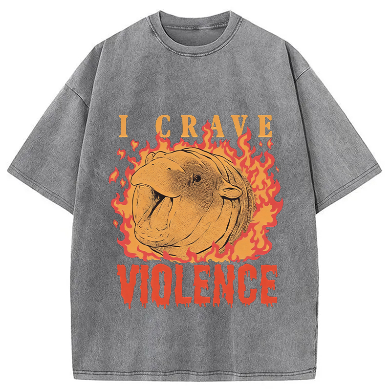 Tokyocanvas Moo Deng Crave Violence Washed T-Shirt