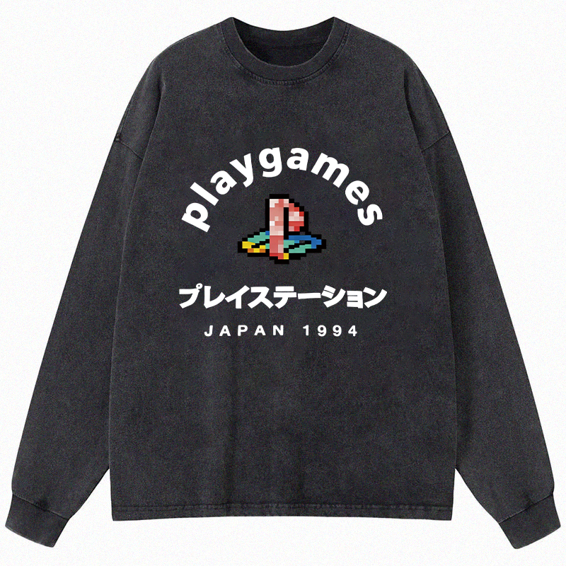 Tokyocanvas Play Games Japan Long Sleeve Washed T-Shirt
