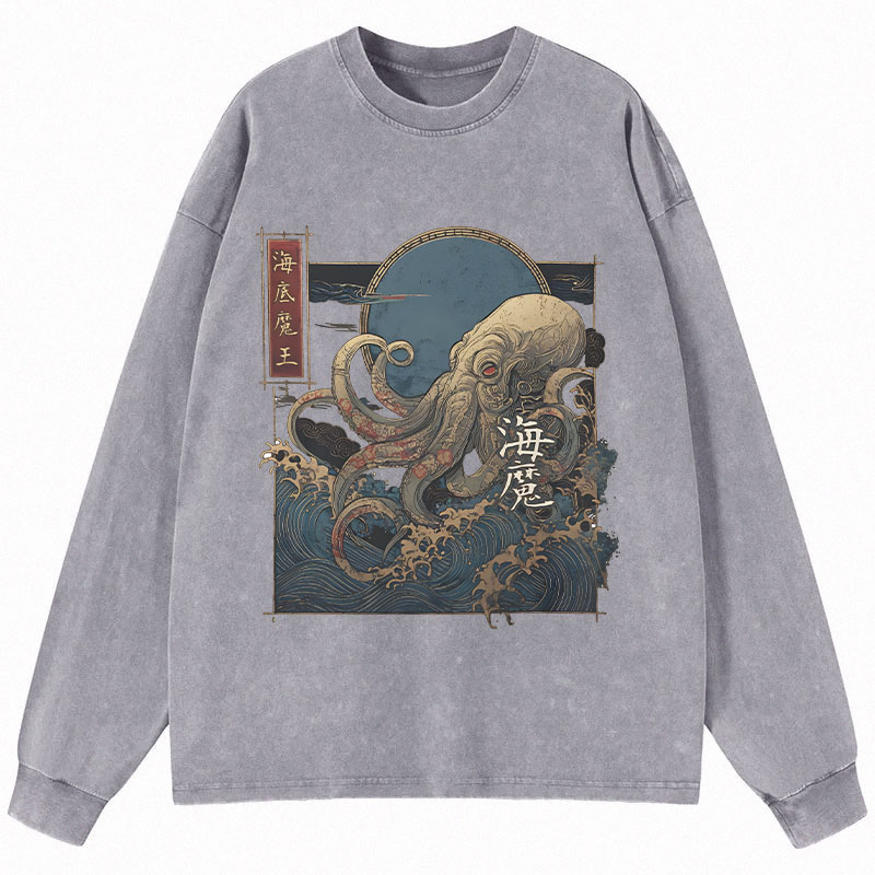 Tokyocanvas Kraken Ukiyo-e Long Sleeve Washed T-Shirt
