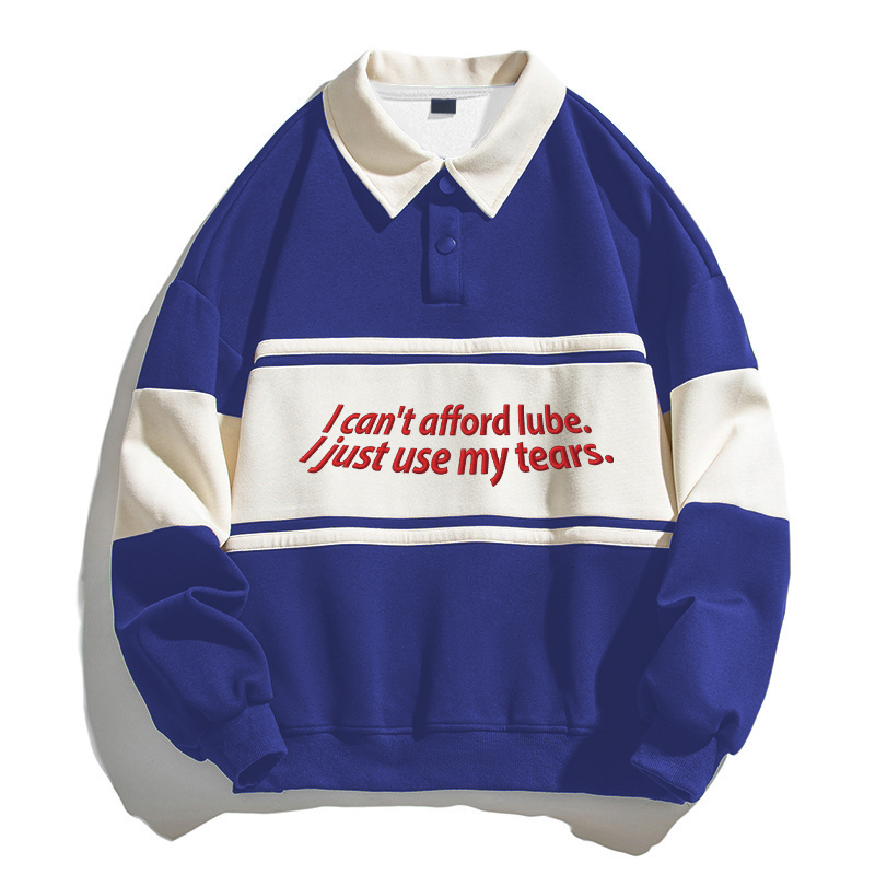 Tokyocanvas I Can't Afford Lube Polo Embroidered Sweatshirt