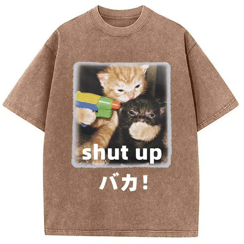 Tokyocanvas Shut Up Funny Cats Washed T-Shirt