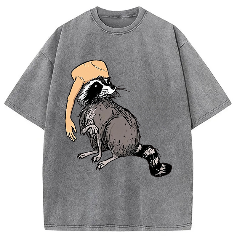 Tokyocanvas Funny Raccoon Hat Washed T-Shirt