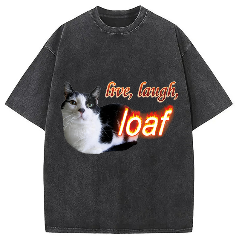 Tokyocanvas Live Laugh Loaf Cat Washed T-Shirt