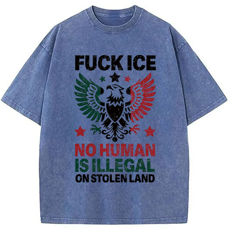 Tokyocanvas No Human is Illegal Washed T-Shirt