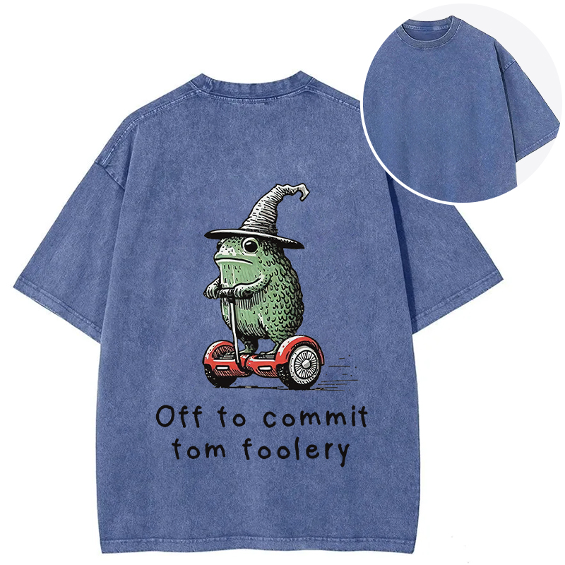 Tokyocanvas Frog Riding A Balance Scooter Back Washed T-Shirt