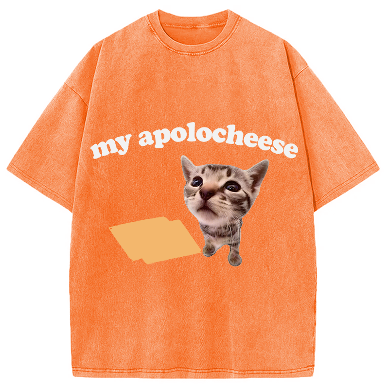 Tokyocanvas My Apolocheese Funny Cat Meme Washed T-Shirt