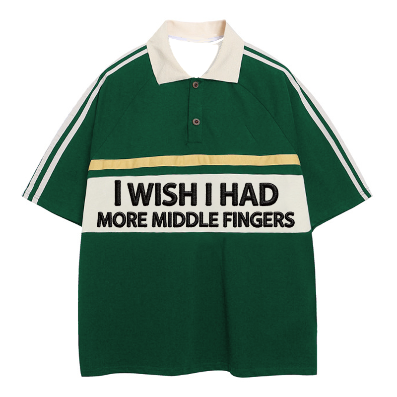 Tokyocanvas I Wish I Had More Middle Fingers Polo Embroidered T-Shirt