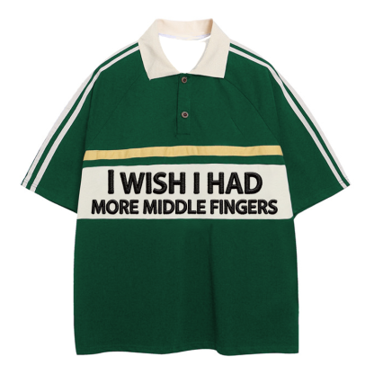 Tokyocanvas I Wish I Had More Middle Fingers Polo Embroidered T-Shirt