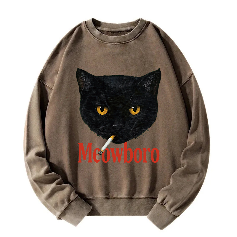 Tokyocanvas Smoking Black Cat Vintage Washed Sweatshirt