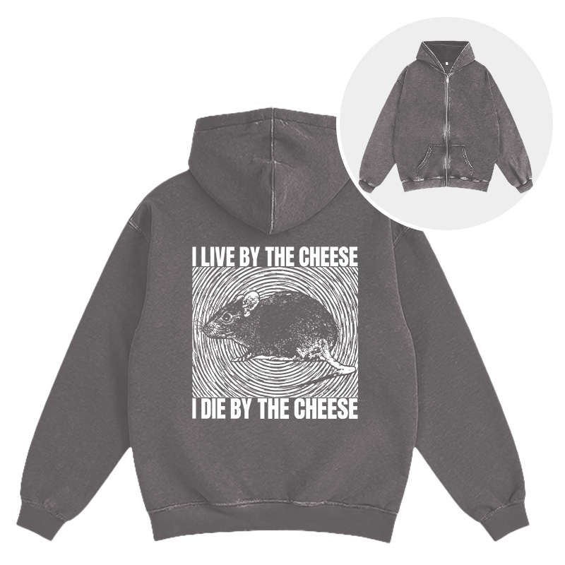 Tokyocanvas I Live By The Cheese Rat Washed Zip Hoodie