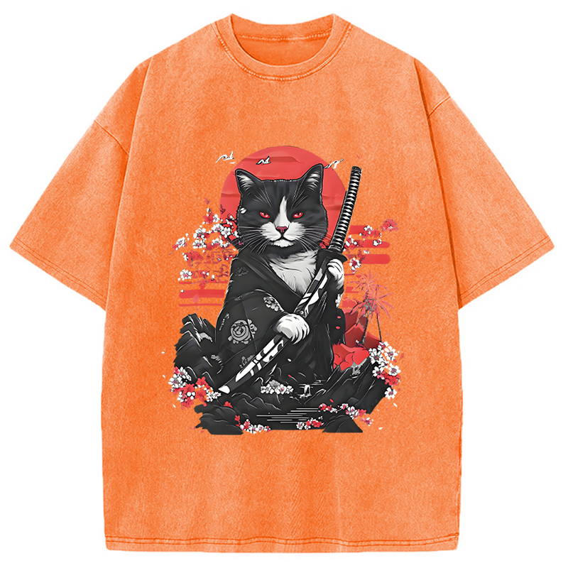 Tokyocanvas Samurai Cat Washed T-Shirt