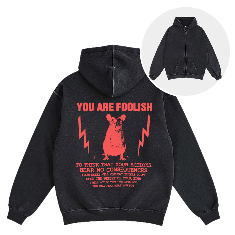 Tokyocanvas You Are Foolish Rat Meme Washed Zip Hoodie