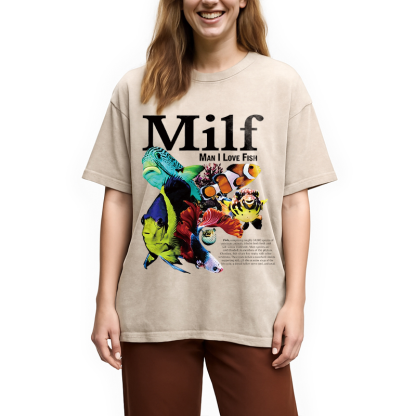 Tokyocanvas Man I Love Fish Vintage Meme Washed T-Shirt