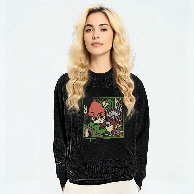 Tokyocanvas Rapper Cat Long Sleeve Washed T-Shirt