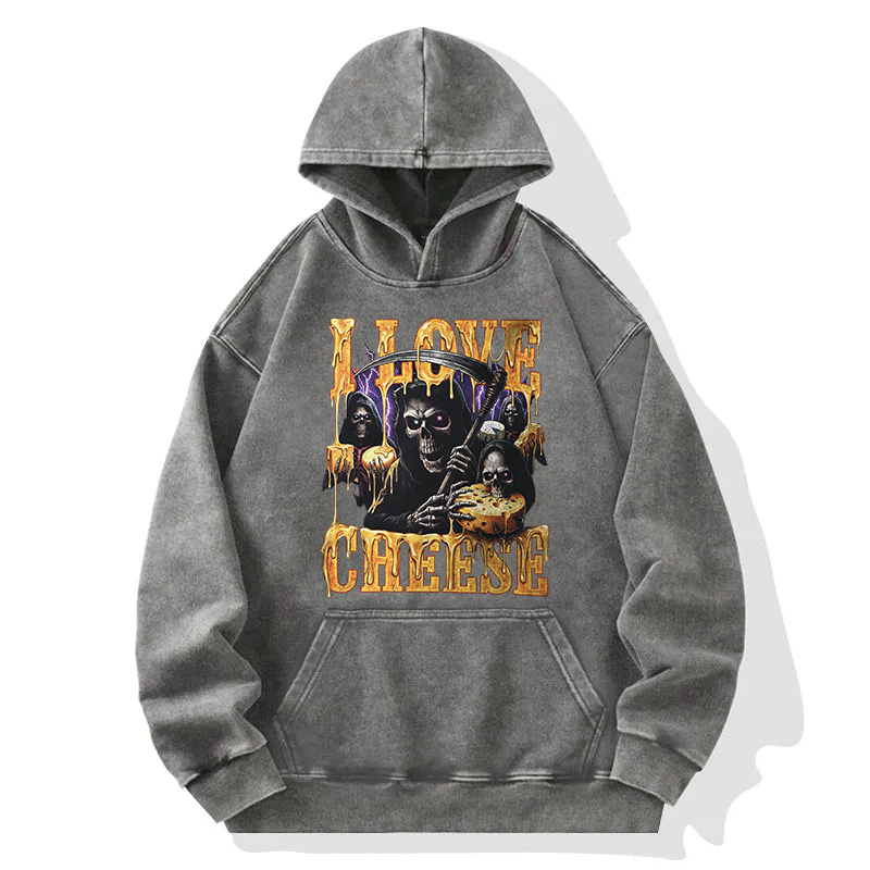Tokyocanvas Skeleton Cheese Funny Gothic Meme Washed Hoodie