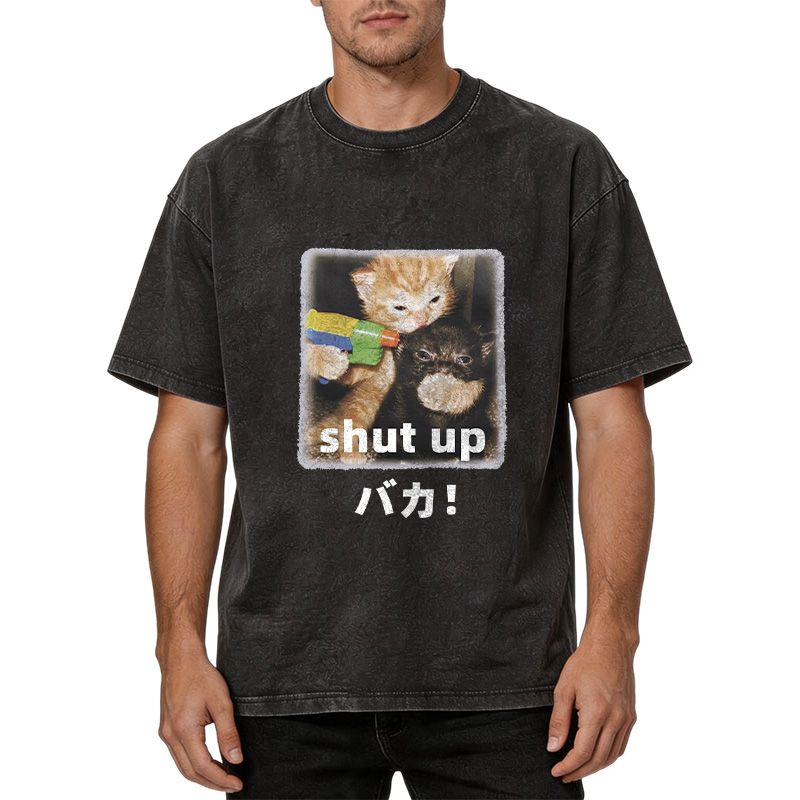 Tokyocanvas Shut Up Funny Cats Washed T-Shirt