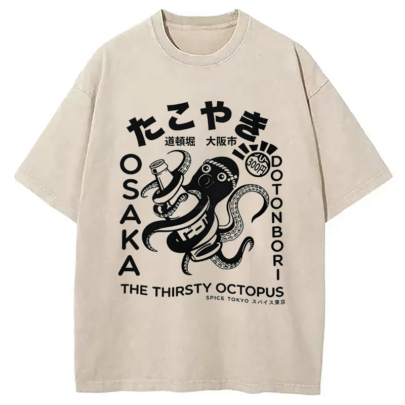 Tokyocanvas The Thirsty Octopus Washed T-Shirt