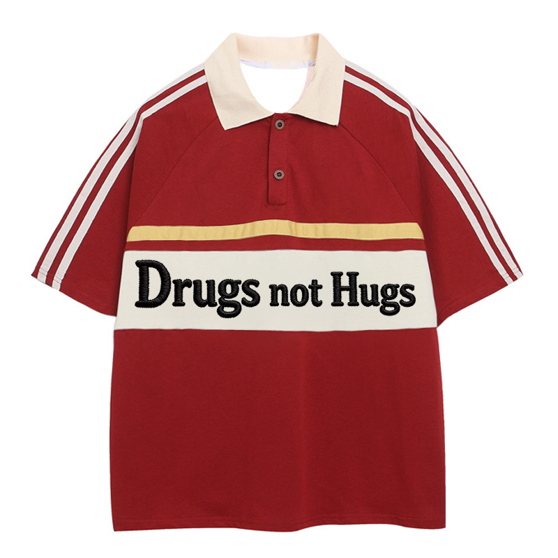 Tokyocanvas Drugs Not Hugs Polo Embroidered T-Shirt