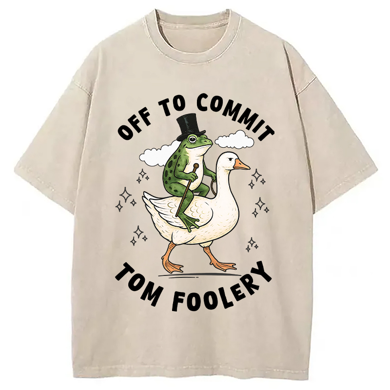 Tokyocanvas Frog Riding Goose Funny Sarcastic Meme Washed T-Shirt
