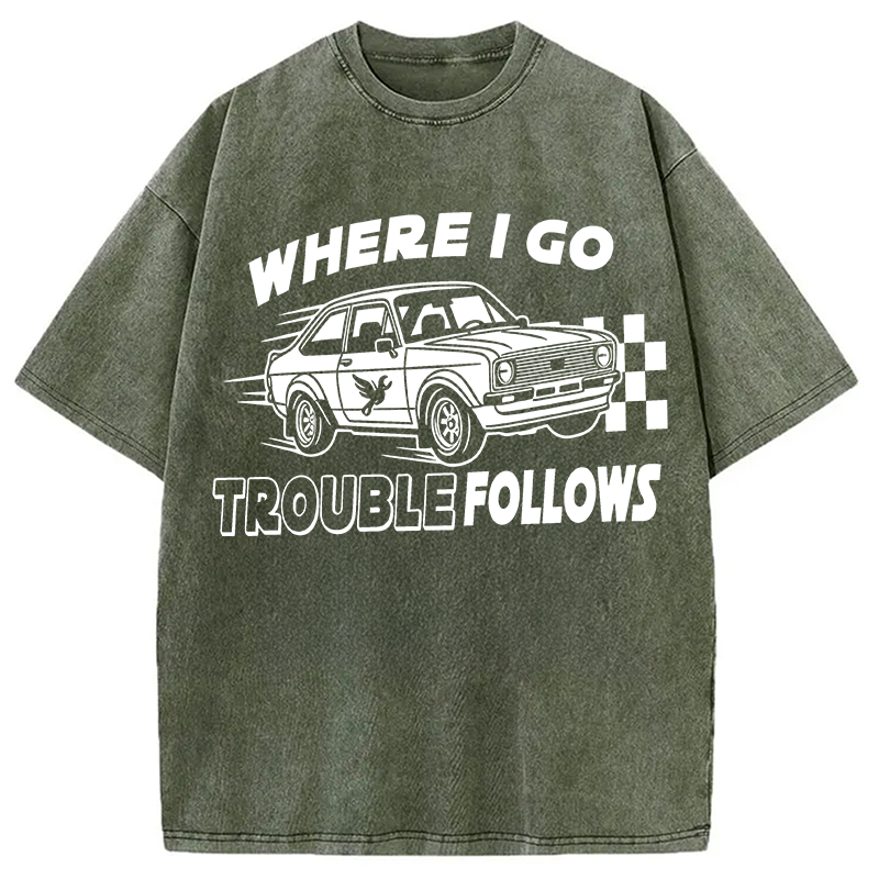 Tokyocanvas Where I Go Trouble Follows Washed T-Shirt