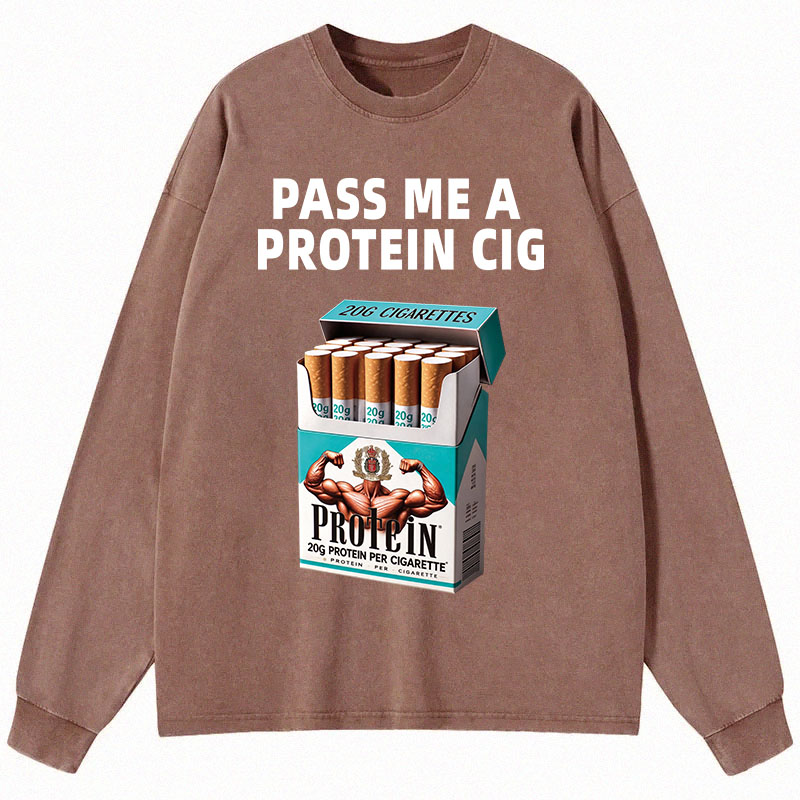 Tokyocanvas Pass Me A Protein Long Sleeve Washed T-Shirt