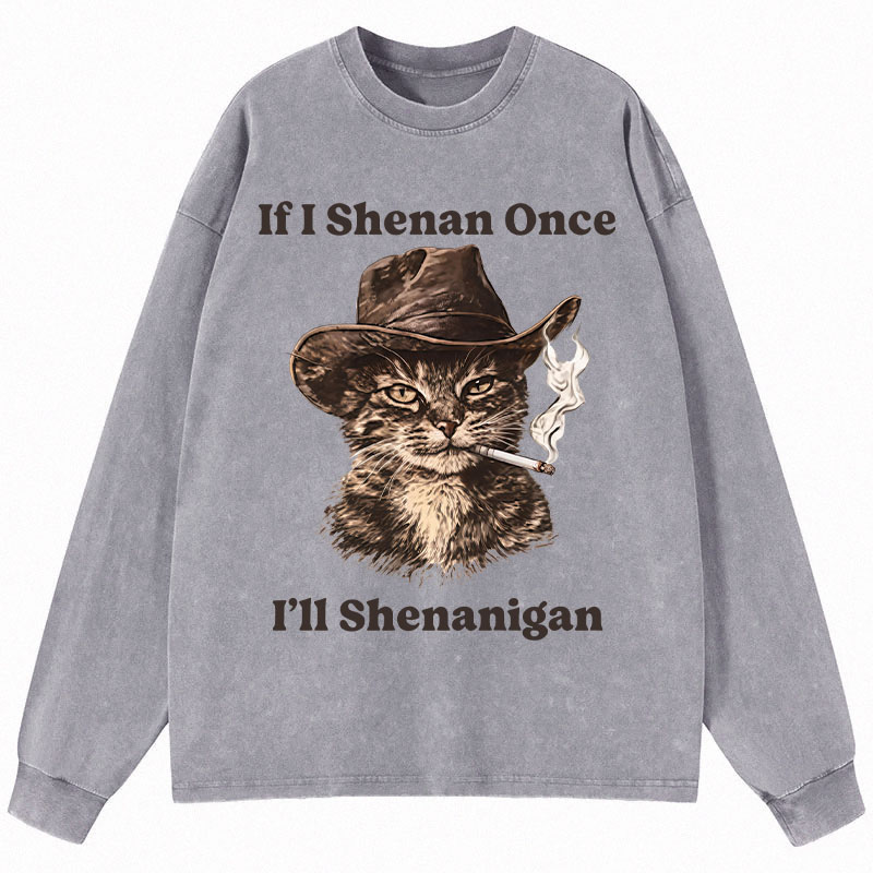 Tokyocanvas Funny Unhinged Cat Long Sleeve Washed T-Shirt
