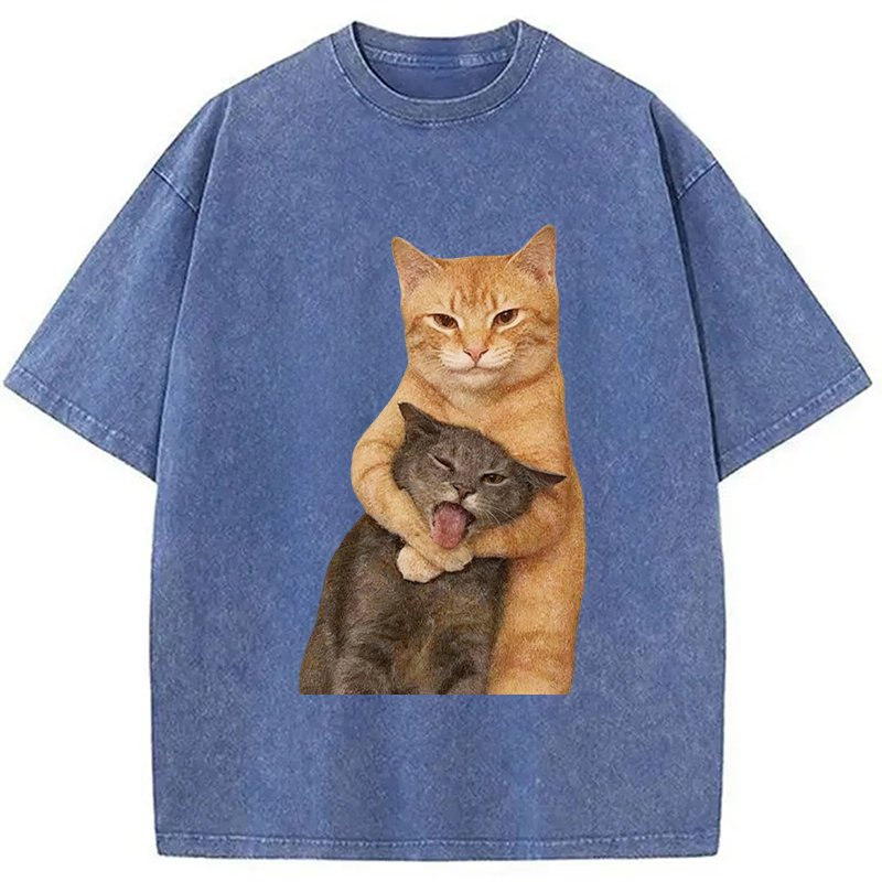 Tokyocanvas Fighting Cat Meme Washed T-Shirt