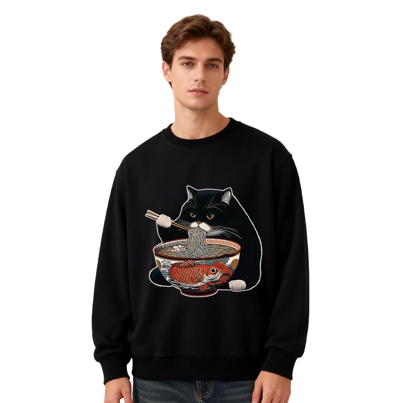 Tokyocanvas Fat Cat Eating Ramen Classic Sweatshirt
