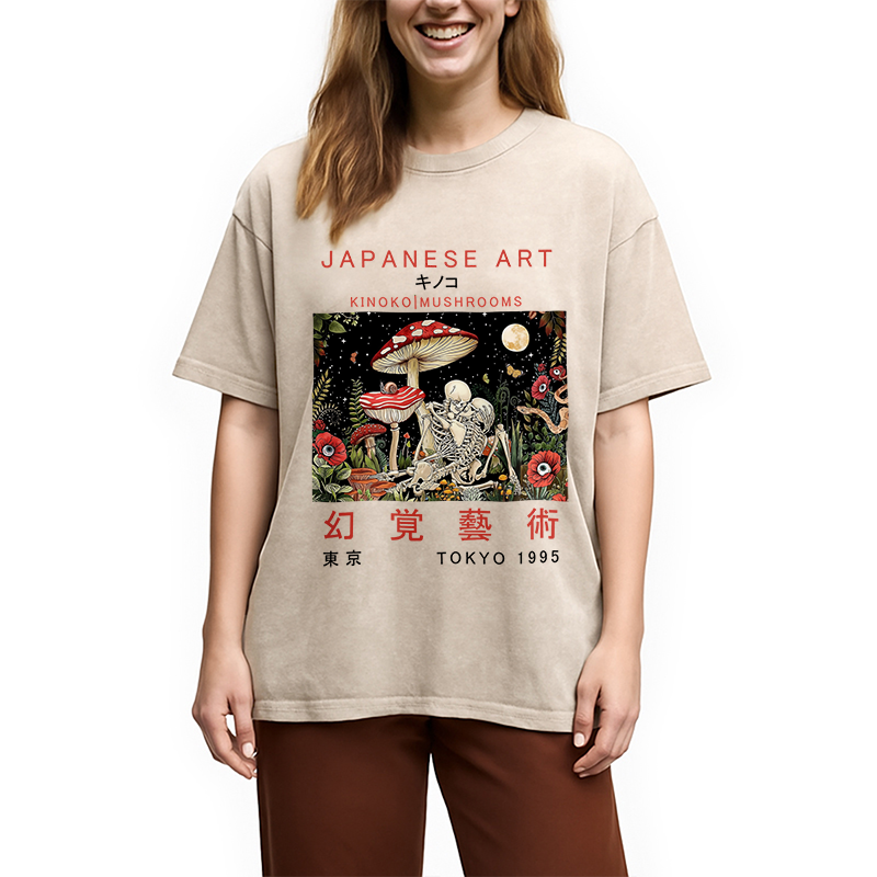Tokyocanvas Skull Magic Mushrooms Washed T-Shirt
