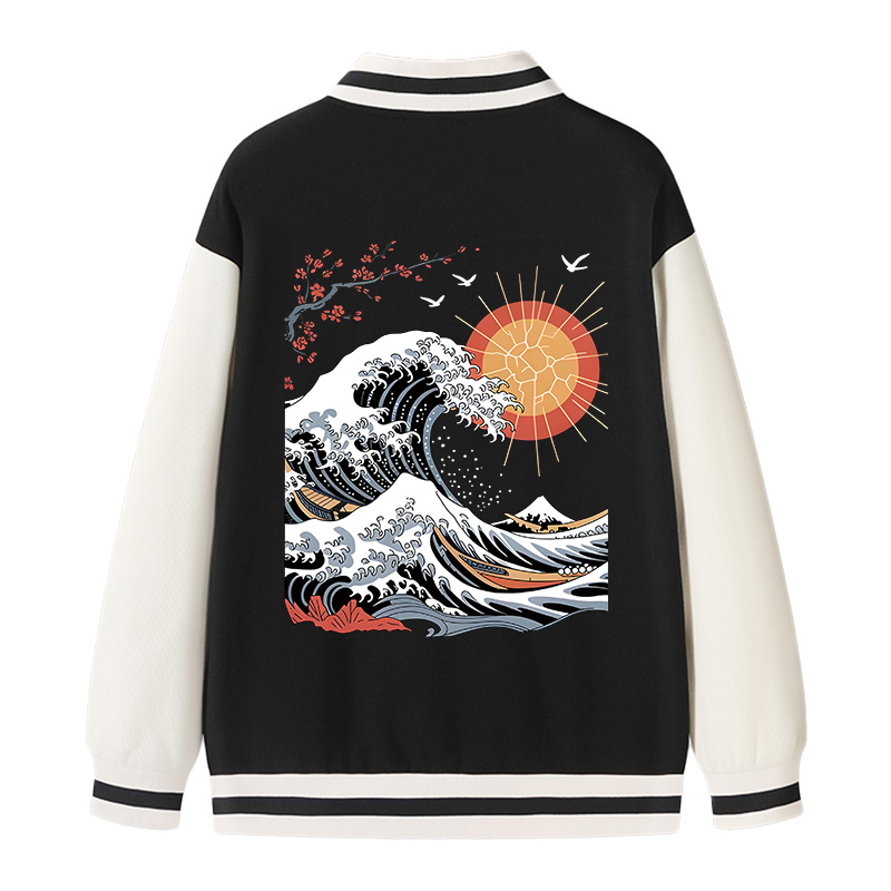 Tokyocanvas Ocean Sun Cherry Blossom Varsity Jacket