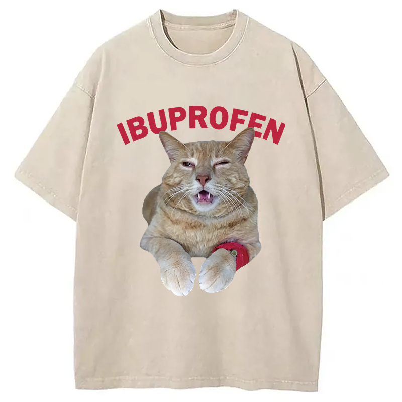Tokyocanvas Hilarious Ibuprofen Cat Meme Washed T-Shirt