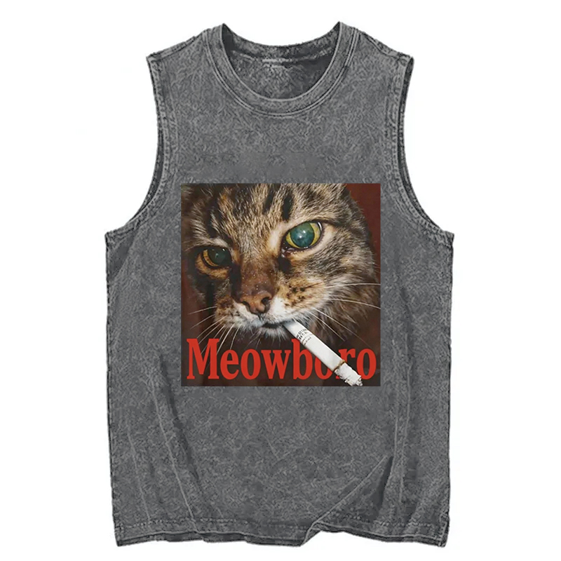 Tokyocanvas Funny Smoking Cat Meme Washed Tank