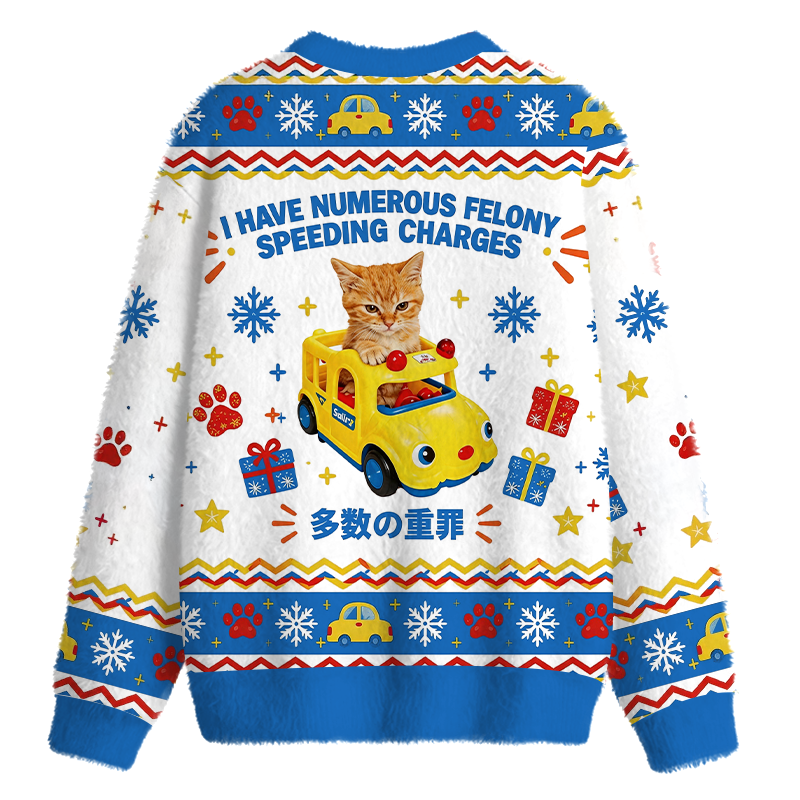 Tokyocanvas I Have Numerous Felonies For Speeding Blue Fuzzy Christmas Ugly Sweatshirt